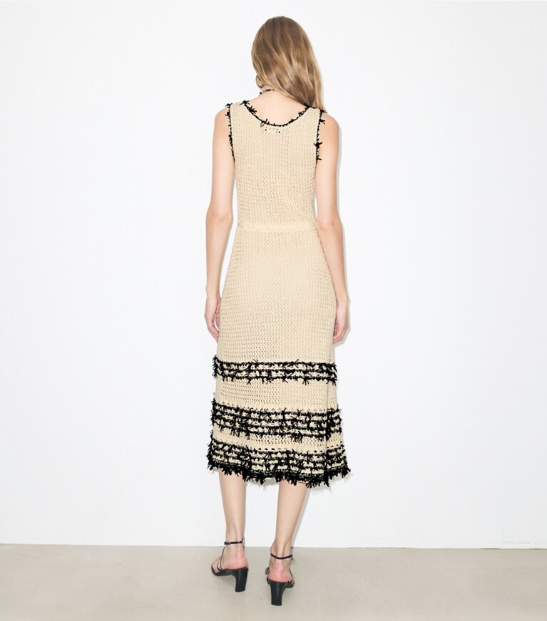 Tory Burch diseñador vestidos Vestido de punto de algodón en French Cream parte posterior en modelo
