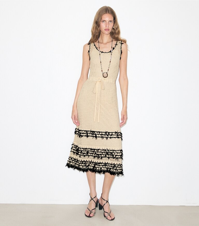 Tory Burch diseñador vestidos Vestido de punto de algodón en French Cream frente en modelo