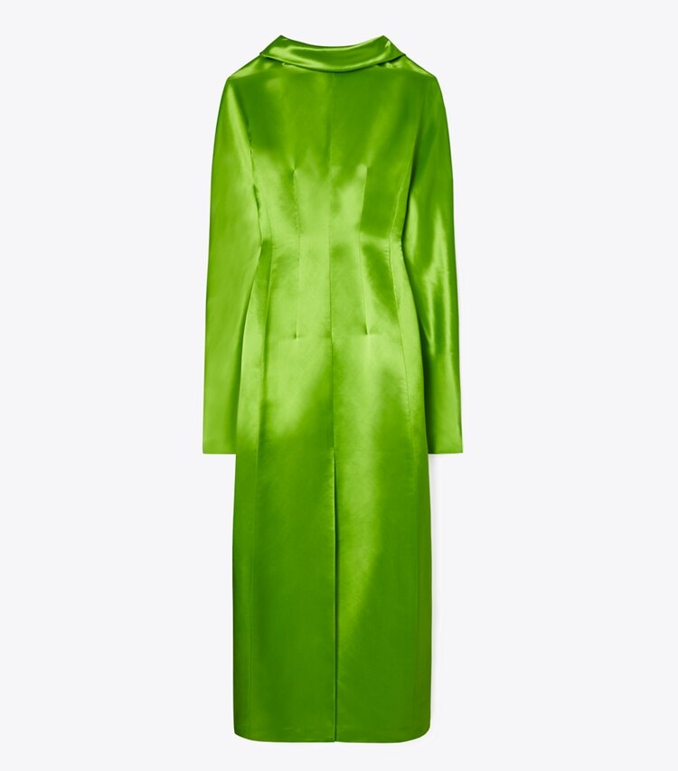 Tory Burch diseñador vestidos Vestido de satén de cuello alto en Brilliant Green frente