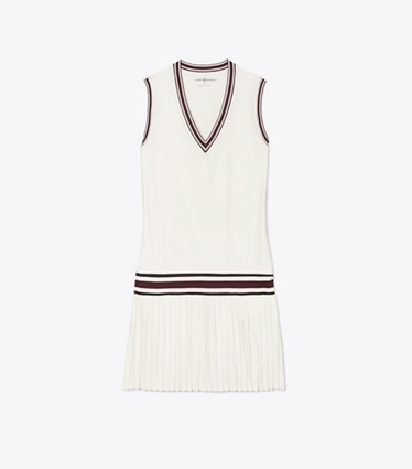 Tory Burch diseñador vestidos Vestido de tenis con cuello en V de jersey de alto rendimiento en Snow White frente