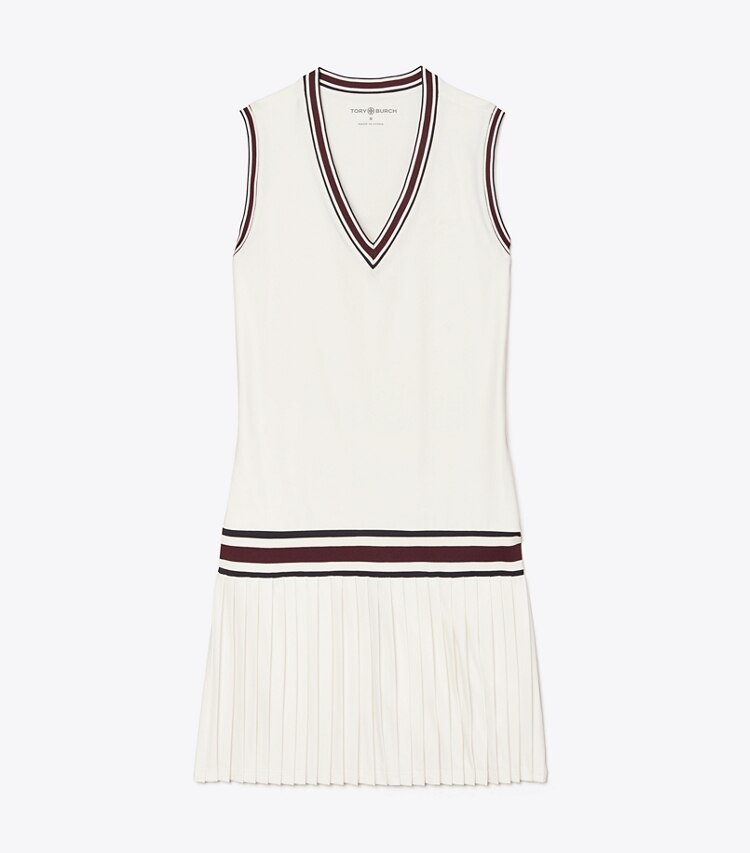 Tory Burch diseñador vestidos Vestido de tenis con cuello en V de jersey de alto rendimiento en Snow White frente