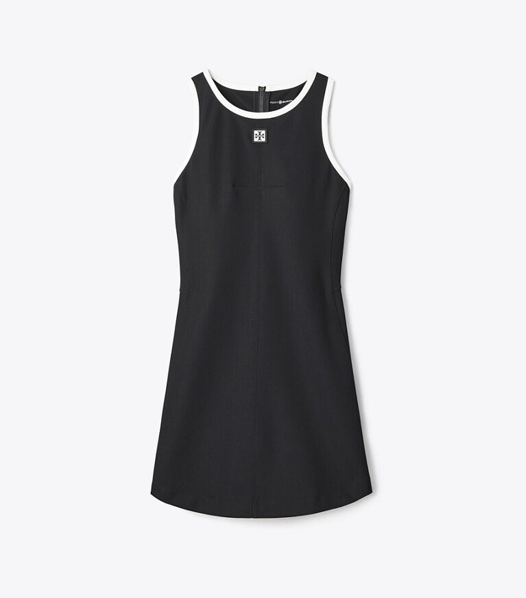 Tory Burch diseñador vestidos Vestido de tenis de jersey con espalda nadadora en Black / Snow White frente