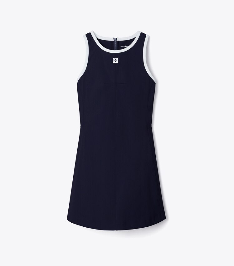Tory Burch diseñador vestidos Vestido de tenis de jersey con espalda nadadora en Deep Navy / Snow White frente