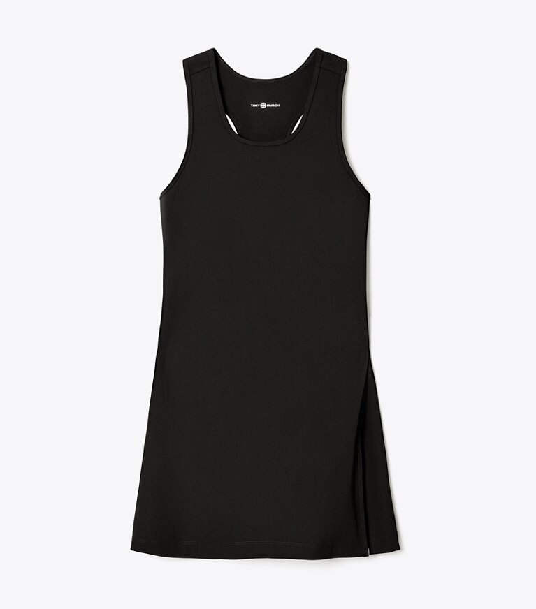 Tory Sport diseñador vestidos Vestido de tenis de punto con abertura lateral en Black / Black frente