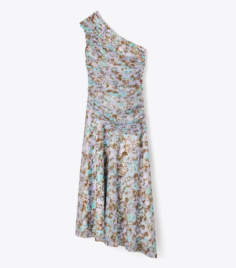 Tory Burch diseñador vestidos Vestido estampado con un solo hombro en Blue Floral frente