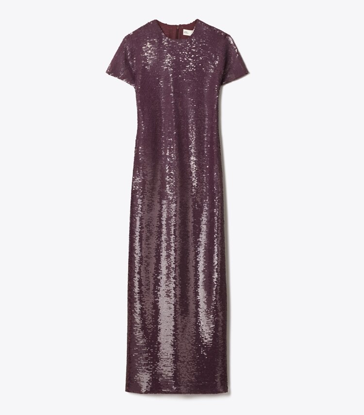 Tory Burch diseñador vestidos Vestido estilo camiseta con lentejuelas en Merlot frente