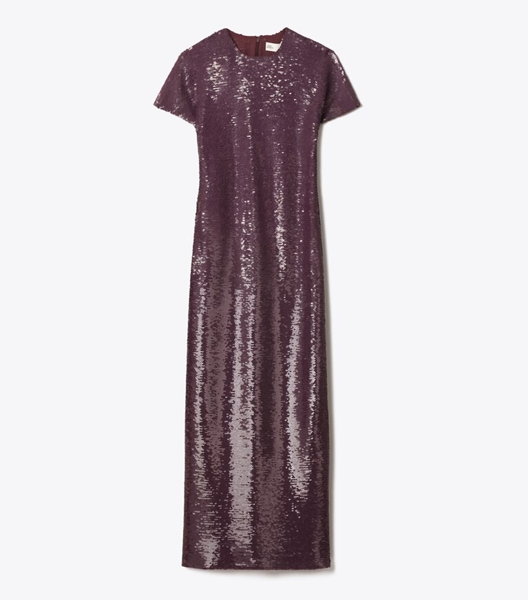 Tory Burch diseñador vestidos Vestido estilo camiseta con lentejuelas en Merlot frente