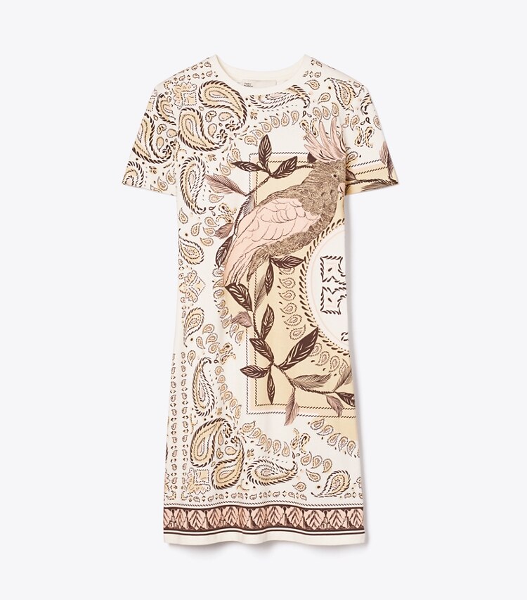 Tory Burch diseñador vestidos Vestido estilo camiseta de jersey estampado en Pink Cockatoo frente