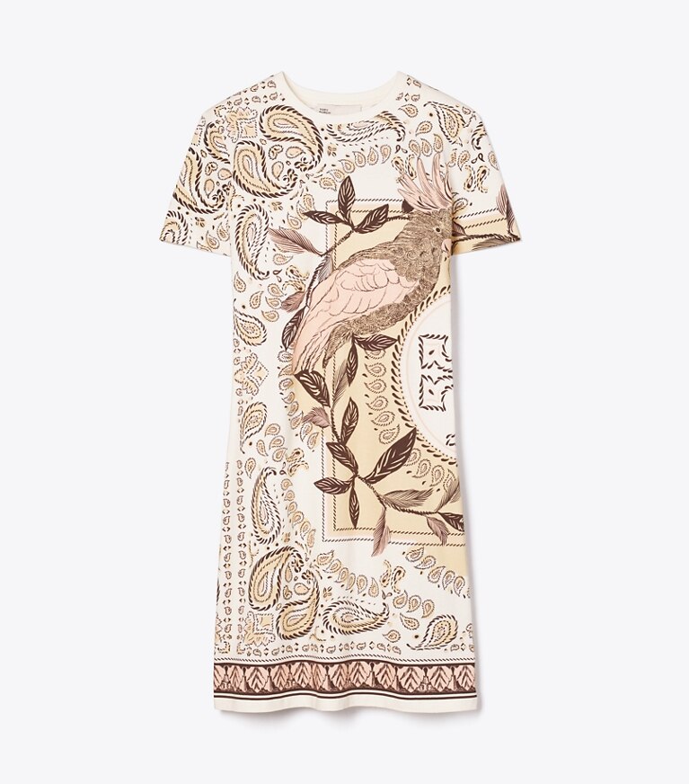 Tory Burch diseñador vestidos Vestido estilo camiseta de jersey estampado en Pink Cockatoo frente