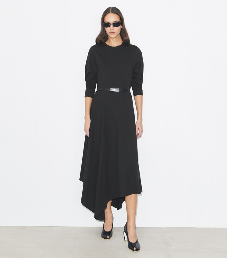 Tory Burch diseñador vestidos Vestido evasé de algodón en Black frente en modelo