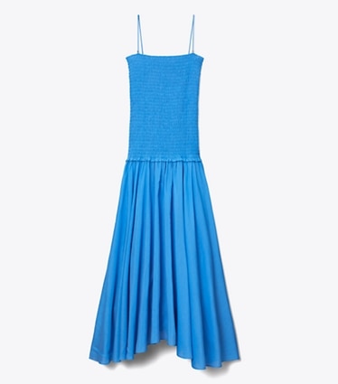 Tory Burch diseñador vestidos Vestido fruncido liso en Bay Blue frente
