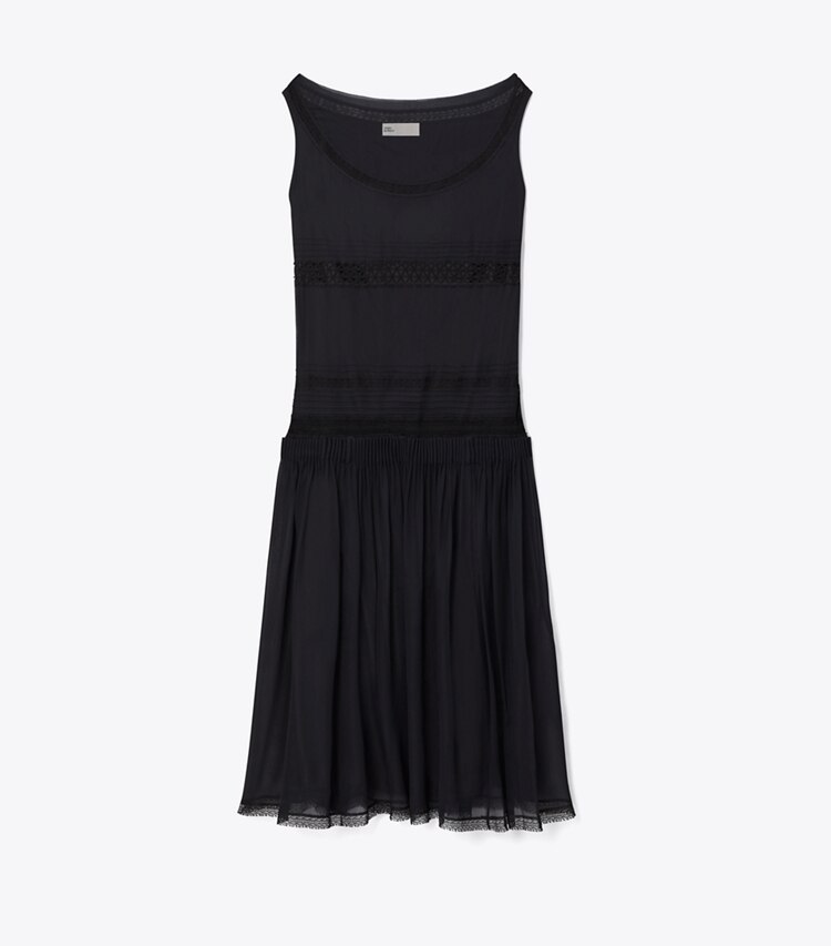 Tory Burch diseñador vestidos Vestido plisado de encaje de seda en BLACK frente