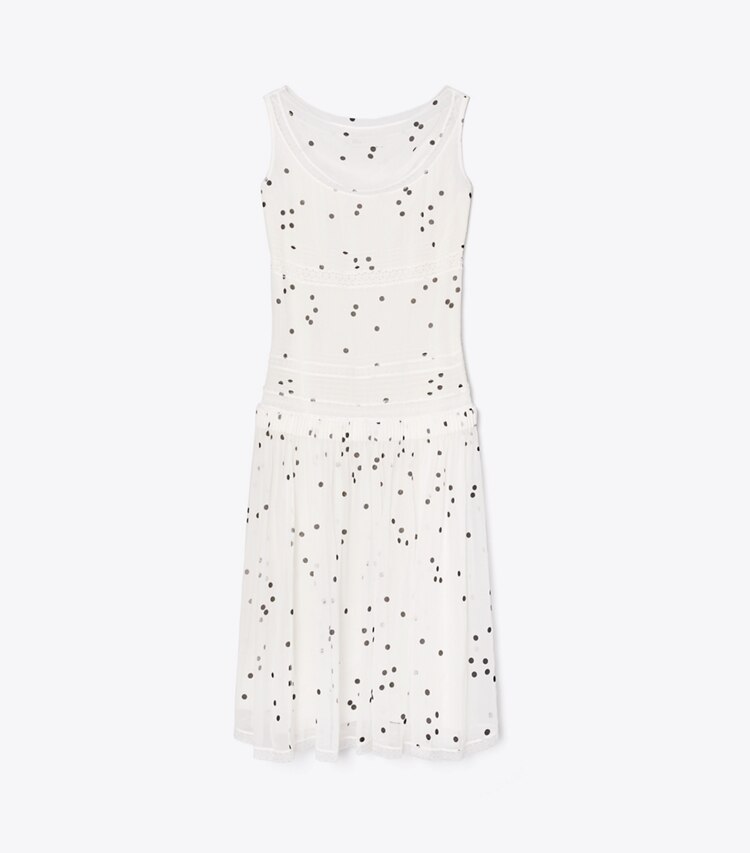 Tory Burch diseñador vestidos Vestido plisado de encaje de seda en Black Dots frente