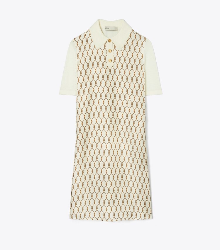 Tory Burch diseñador vestidos Vestido polo con frente de seda en NEW IVORY / Brown Rope frente