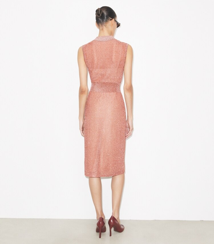 Tory Burch diseñador vestidos Vestido polo de malla en Copper / Soft Pink parte posterior en modelo