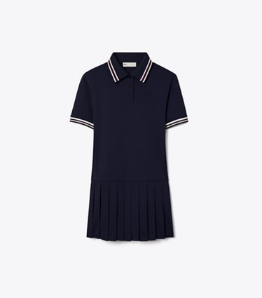 Tory Burch diseñador vestidos Vestido polo de punto acanalado a rayas en Medium Navy frente