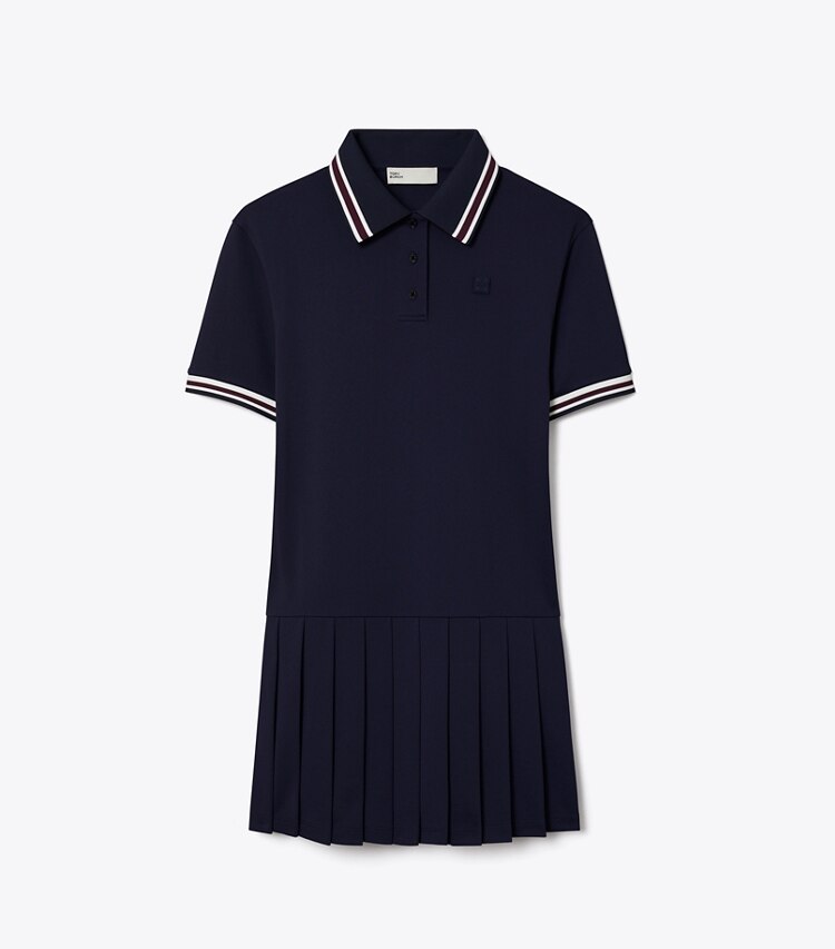 Tory Burch diseñador vestidos Vestido polo de punto acanalado a rayas en Medium Navy frente