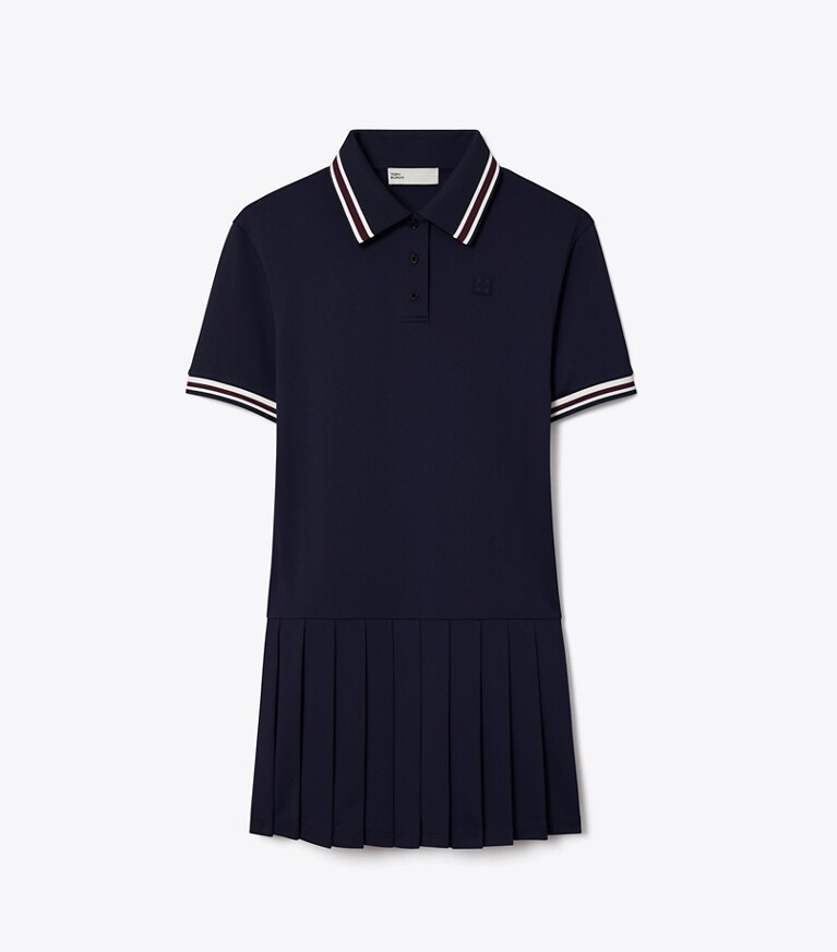 Tory Burch diseñador vestidos Vestido polo de punto acanalado a rayas en Medium Navy frente
