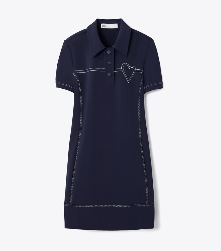 Tory Burch diseñador vestidos Vestido polo elástico con pespuntes Pick en Tory Navy frente