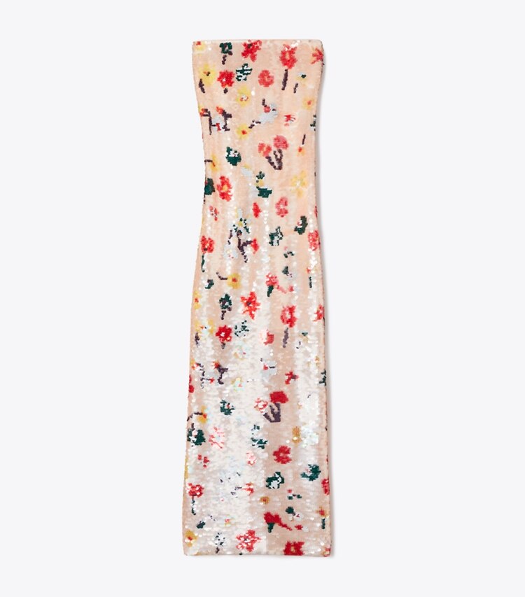 Tory Burch diseñador vestidos Vestido sin breteles con lentejuelas en Pink Floral frente