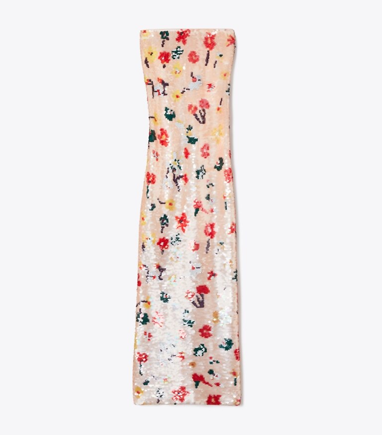Tory Burch diseñador vestidos Vestido sin breteles con lentejuelas en Pink Floral frente