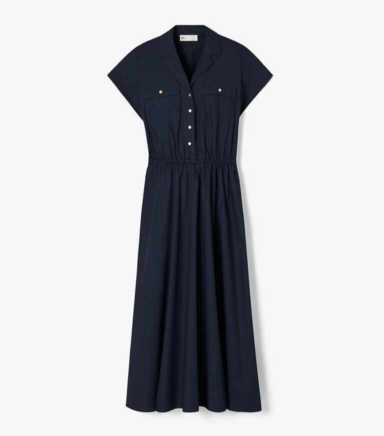 Tory Burch diseñador vestidos Vestido tipo camisa de poplín de algodón en Medium Navy frente