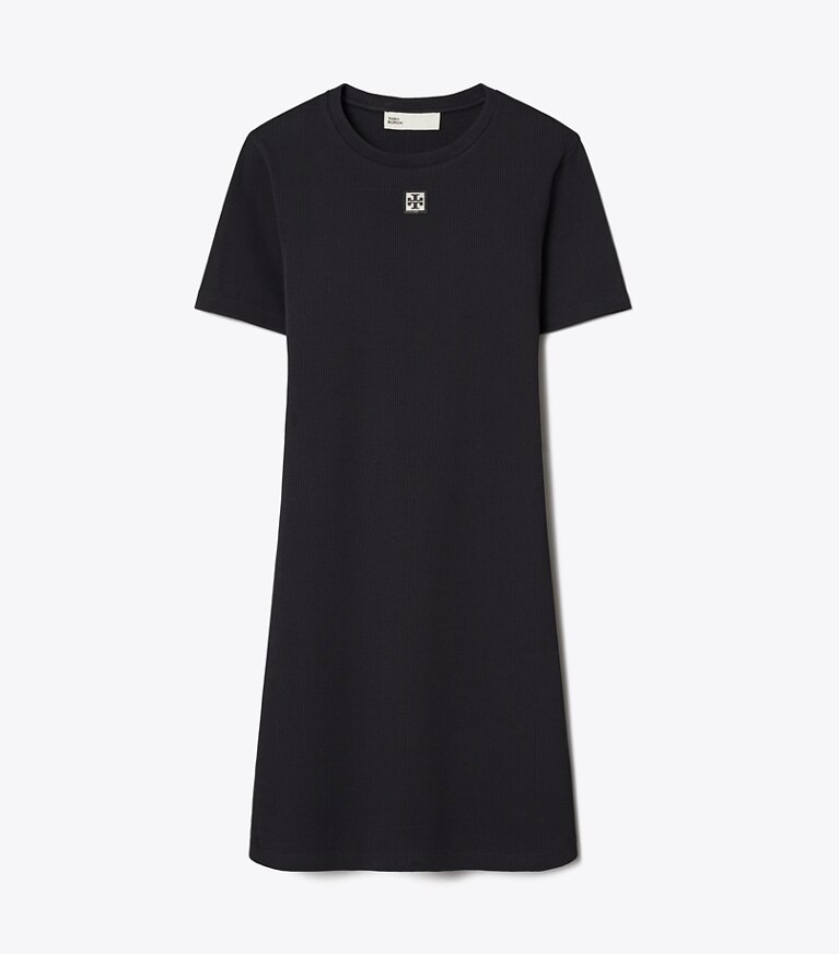 Tory Burch diseñador vestidos Vestido tipo camiseta de algodón acanalado en Black frente