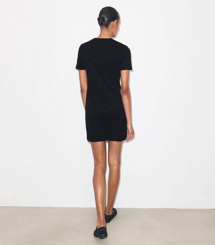 Tory Burch diseñador vestidos Vestido tipo camiseta de algodón acanalado en Black parte posterior en modelo