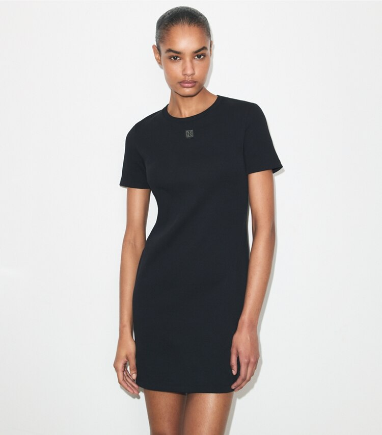 Tory Burch diseñador vestidos Vestido tipo camiseta de algodón acanalado en Black detalle en modelo