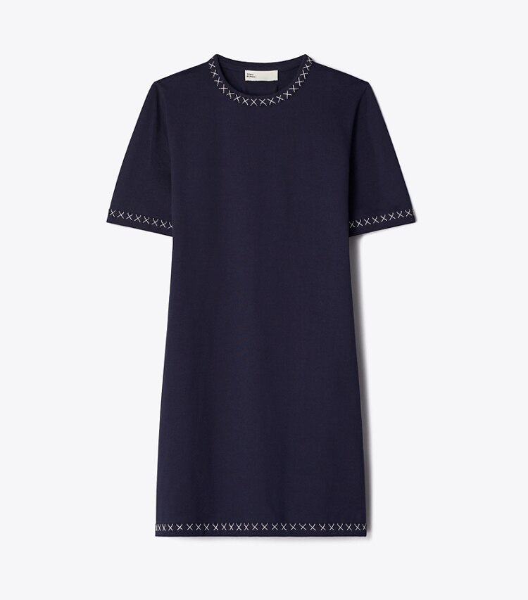 Tory Burch diseñador vestidos Vestido tipo camiseta de algodón bordado en Medium Navy frente