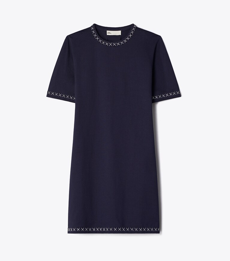 Tory Burch diseñador vestidos Vestido tipo camiseta de algodón bordado en Medium Navy frente