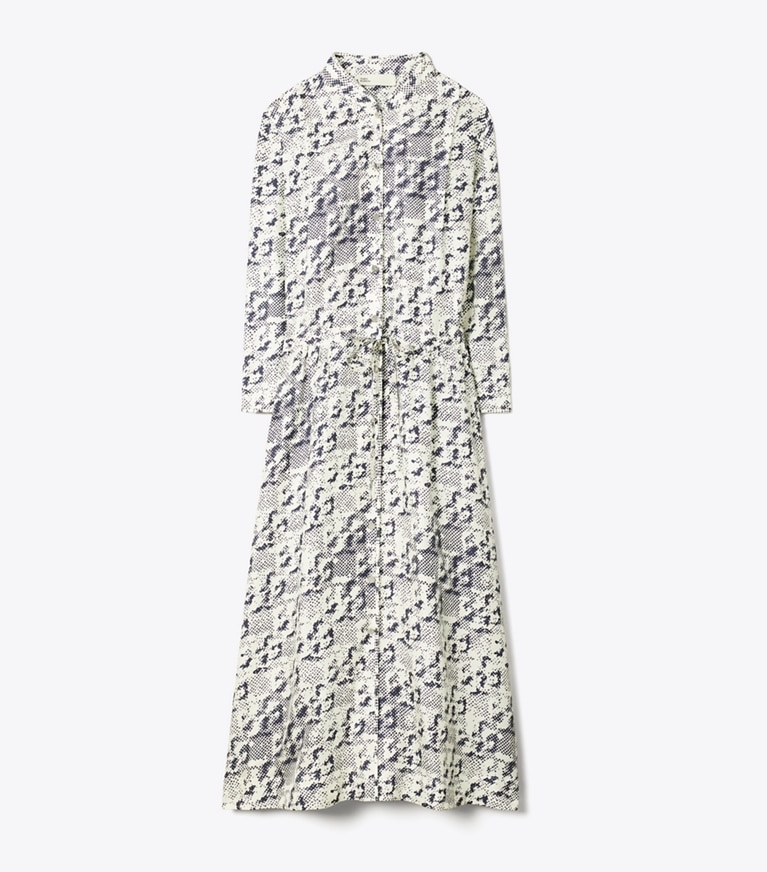 Tory Burch designer copricostume Vestito midi in Seta in New Ivory Distressed Pixelated Logo front