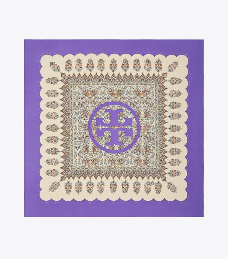 Tory Burch designer scarves Vintage Floral Paisley Silk Square Scarf in Royal Purple overhead