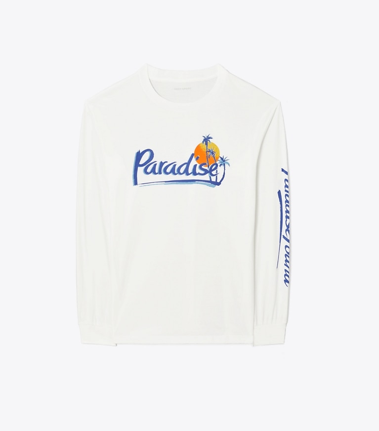 Tory Sport designer tops Vintage Graphic Long-Sleeve Tee in Snow White front