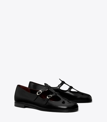 Tory Burch designer flats Violet Mary Jane in BLACK angle