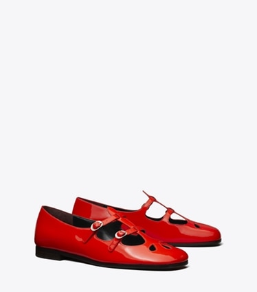 Tory Burch designer flats Violet Mary Jane in BLAZING RED angle