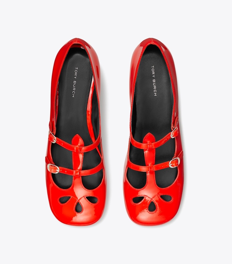 Tory Burch designer flats Violet Mary Jane in BLAZING RED overhead