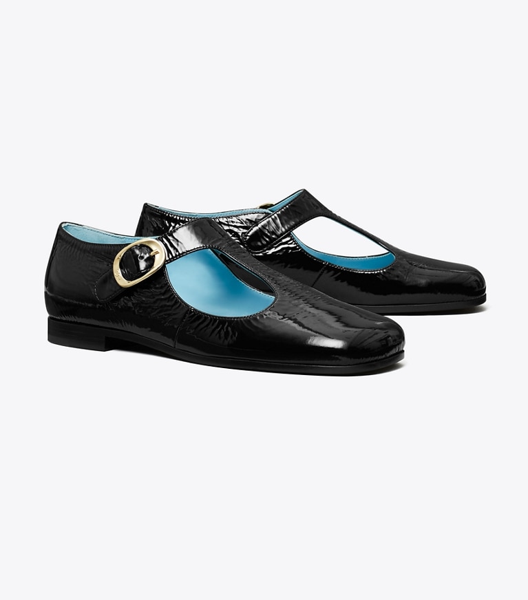 Tory Burch designer flats Violet T-Strap in NERO angle