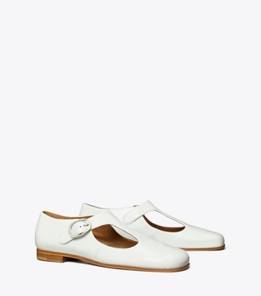 Tory Burch designer flats Violet T-Strap in BIANCO angle