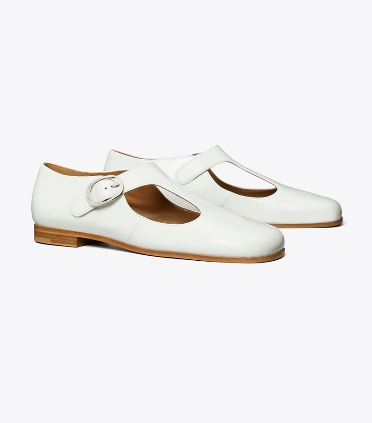 Tory Burch designer フラット バイオレット Tストラップ in BIANCO angle