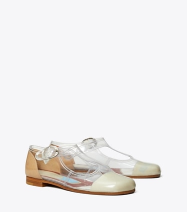 Tory Burch designer フラット バイオレット Tストラップ in CLEAR angle