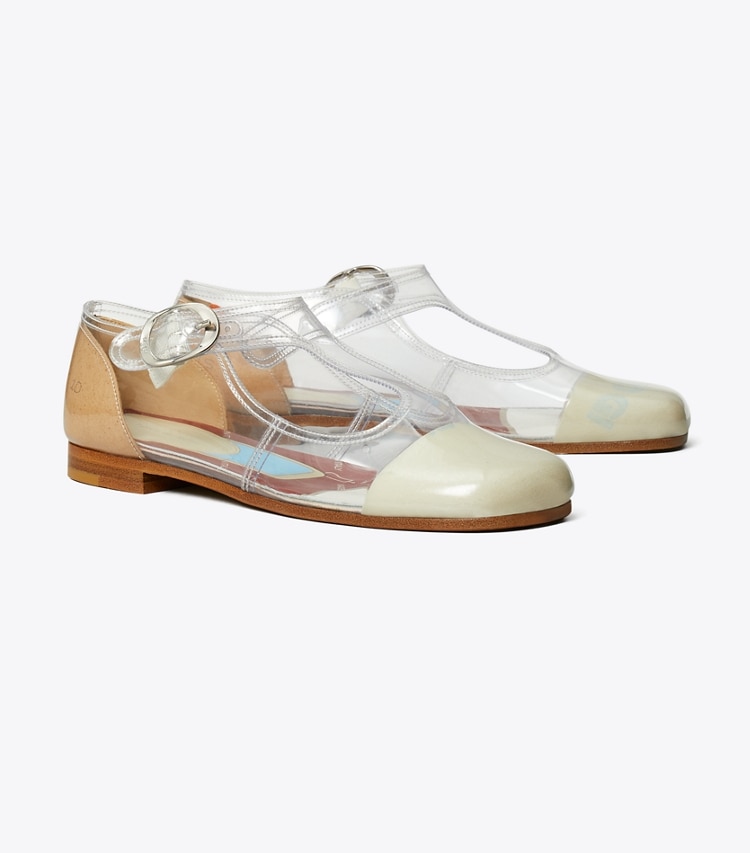 Tory Burch designer フラット バイオレット Tストラップ in CLEAR angle