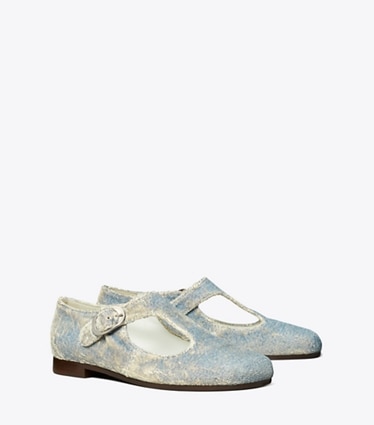 Tory Burch designer flats Violet T-Strap in DENIM angle