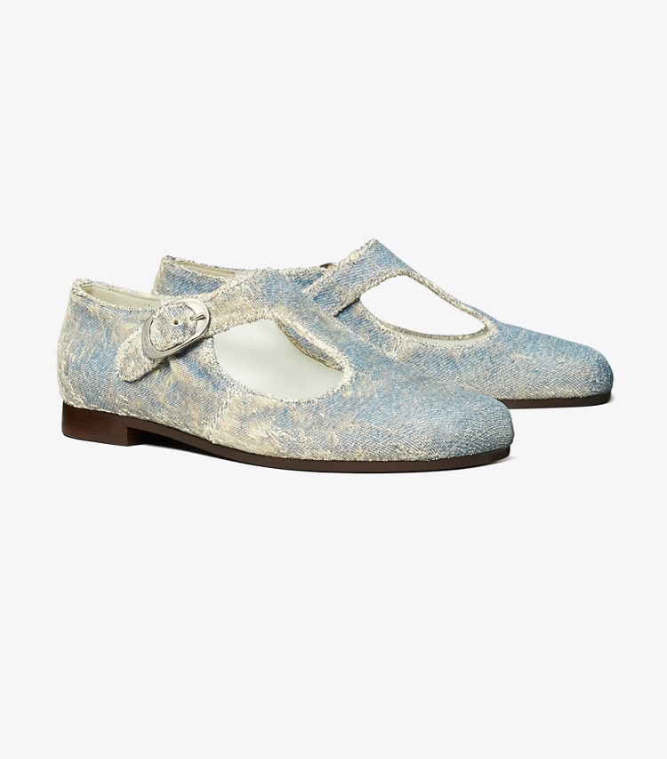Tory Burch designer flats Violet T-Strap in DENIM angle