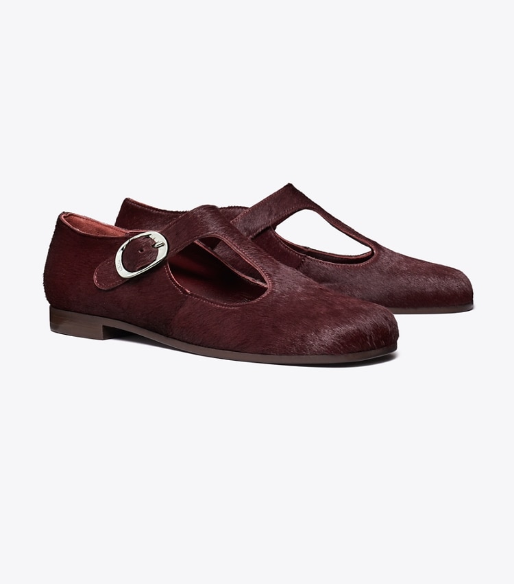 Tory Burch designer flats Violet T-Strap in DARK CARMINE angle