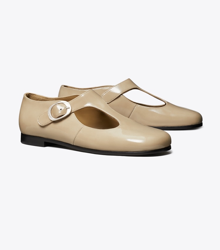 Tory Burch designer flats Violet T-Strap in MOON SHELL angle