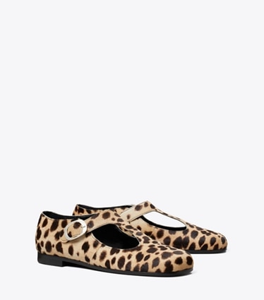 Tory Burch designer flats Violet T-Strap in CHEETAH SPOTS angle
