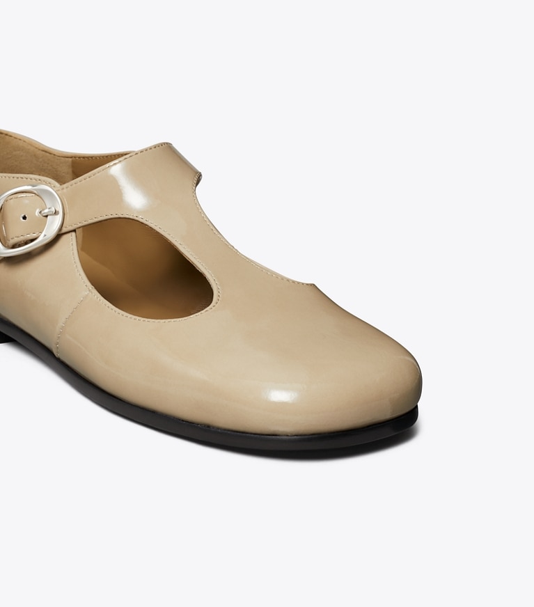 Tory Burch designer flats Violet T-Strap in MOON SHELL detail