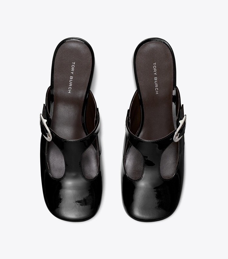 Tory Burch designer heels Violet T-Strap Heeled Mule in PERFECT BLACK overhead