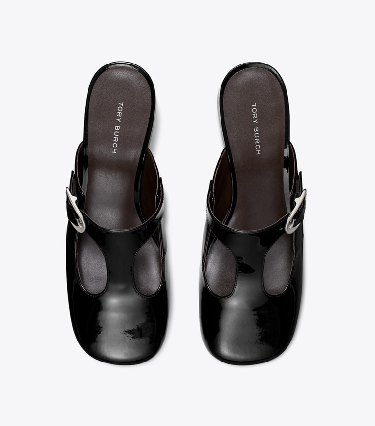 Tory Burch designer heels Violet T-Strap Heeled Mule in PERFECT BLACK angle